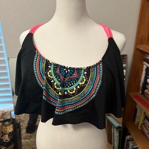NWT racer back bikini top swimwear size XL black and pink